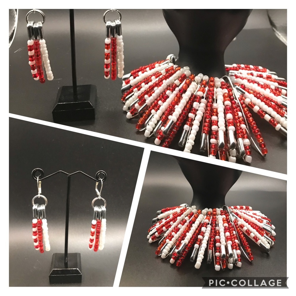 Safety Pin Fringe Stretch Bracelet & Earrings Set